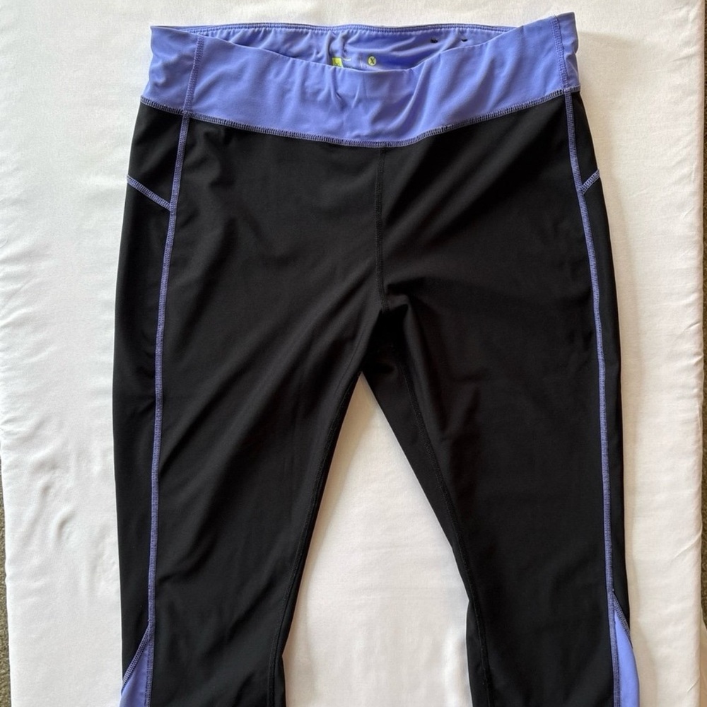 Xersion Black Leggings with Teal and Lavender Waistbands - Picture 2 of 10